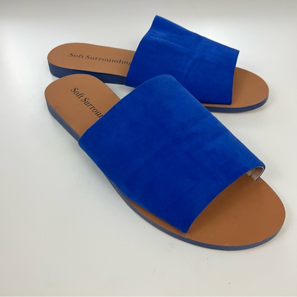Soft Surroundings Anytime Faux Suede Blue Slip On Sandals 6 - Picture 2 of 9